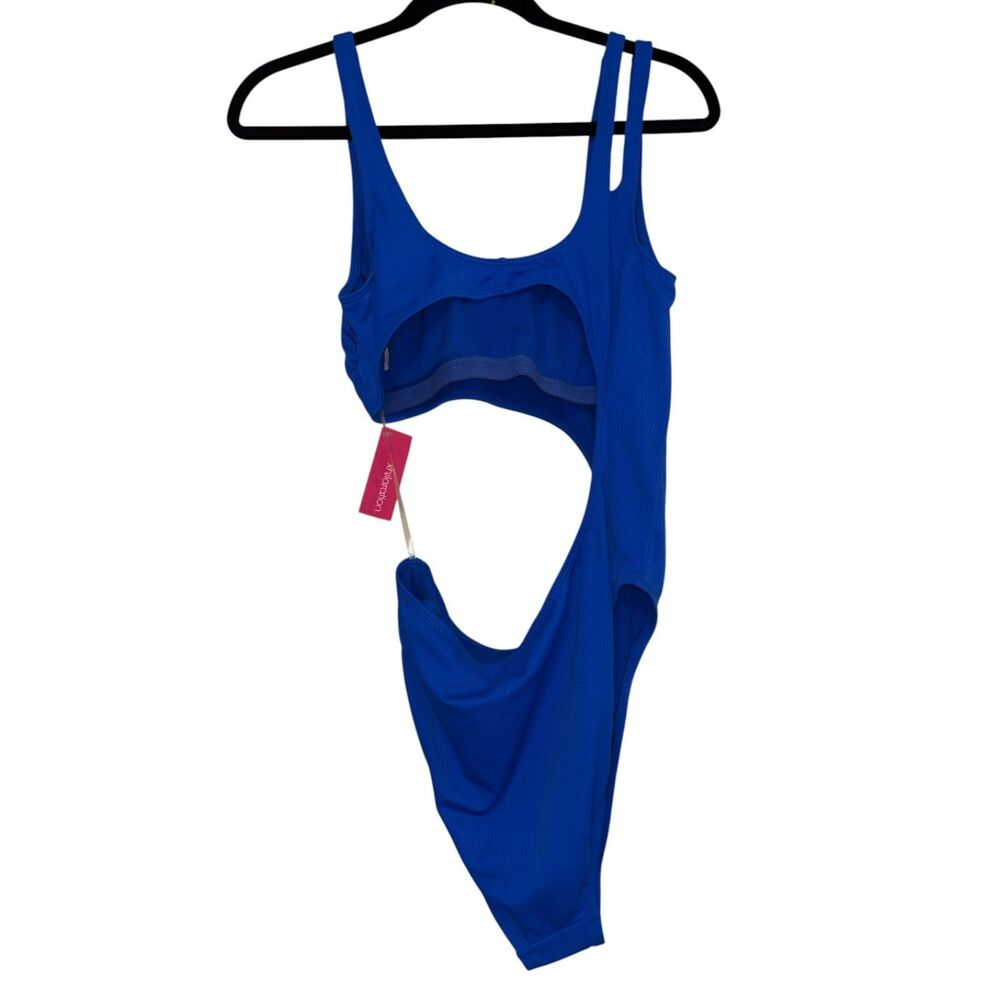 Xhilaration Blue Ribbed Cutout One Piece Swimsuit Large - Picture 2 of 2